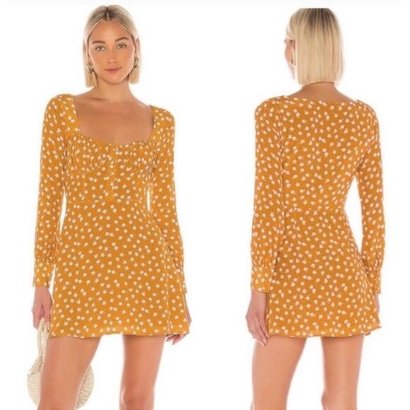 Privacy Please Giustina Mini Dress Gold Rebecca Floral Retro Boho Size Large - Picture 1 of 12